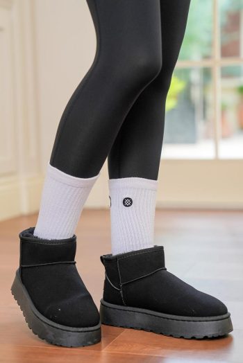 Women Black Faux Fur Lined Suede Ankle Snow Boots | Boots