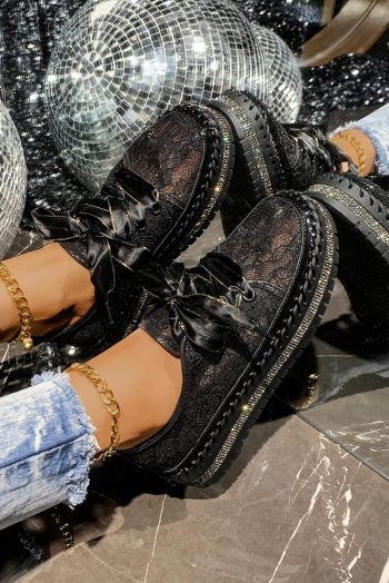 Women Black Floral Mesh Thick Sole Sneakers | Sneakers