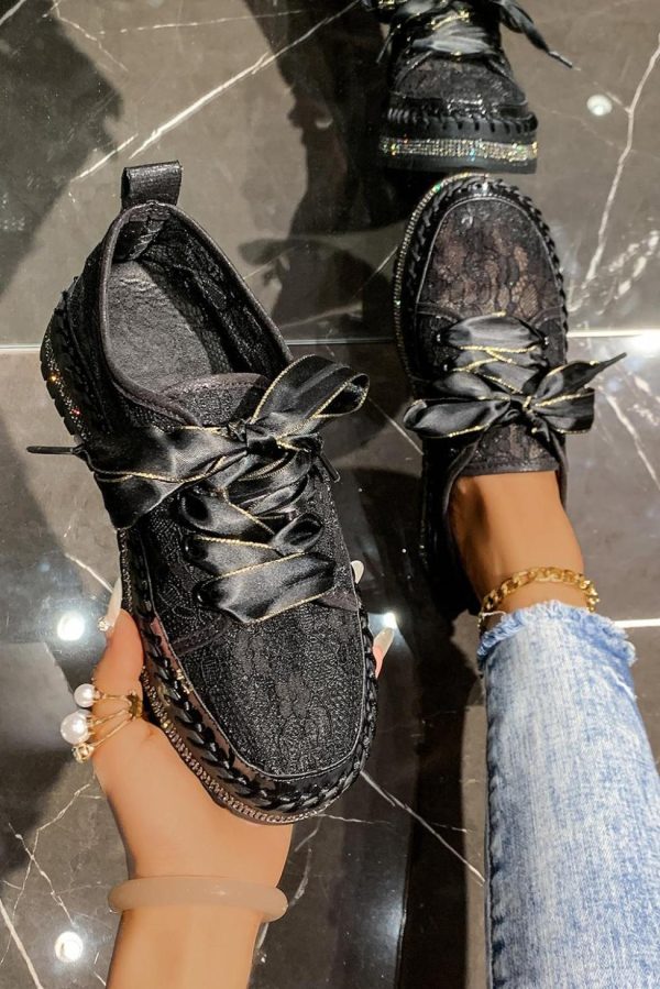 Women Black Floral Mesh Thick Sole Sneakers | Sneakers - Image 3