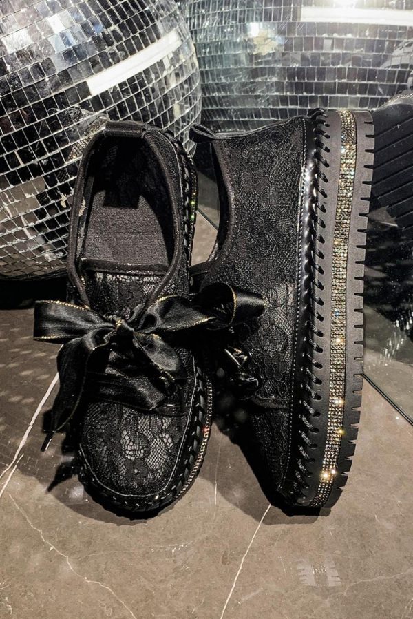 Women Black Floral Mesh Thick Sole Sneakers | Sneakers - Image 4