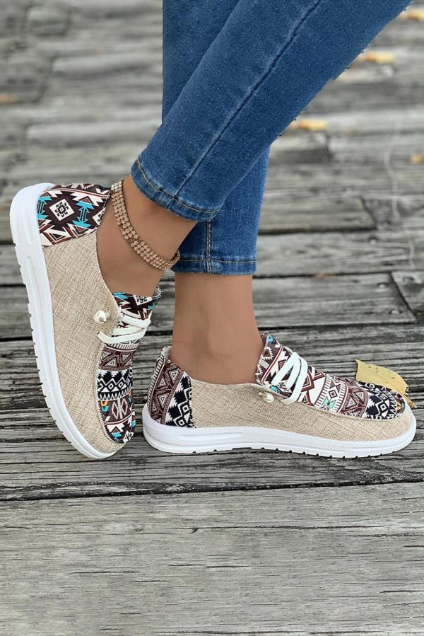 Women Brown Geometric Print Patchwork Sneakers | Sneakers