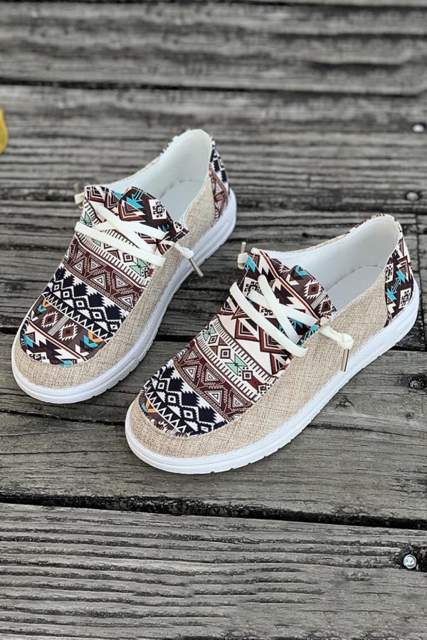 Women Brown Geometric Print Patchwork Sneakers | Sneakers - Image 2