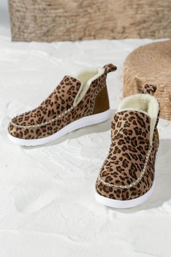 Women Brown Leopard Print Fleece Lined Winter Snow Boots | Boots