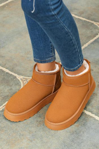 Women Chestnut Faux Fur Lined Suede Ankle Snow Boots | Boots