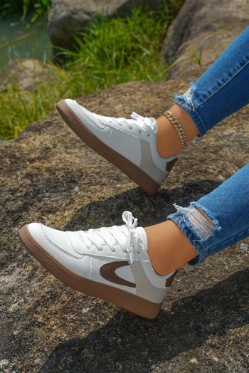 Women Coffee Pu Leather Lace Up Sneakers | Sneakers