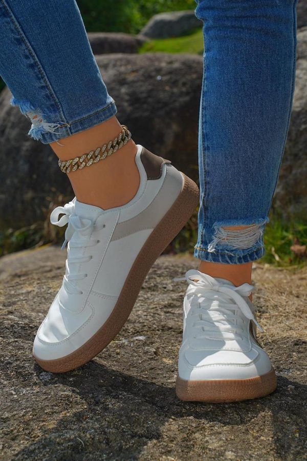 Women Coffee Pu Leather Lace Up Sneakers | Sneakers - Image 2