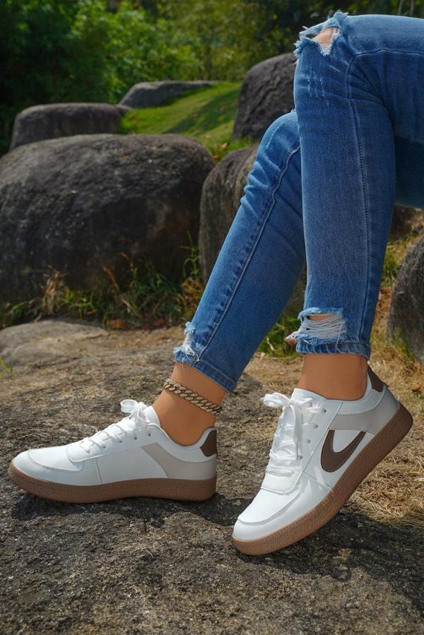 Women Coffee Pu Leather Lace Up Sneakers | Sneakers - Image 3