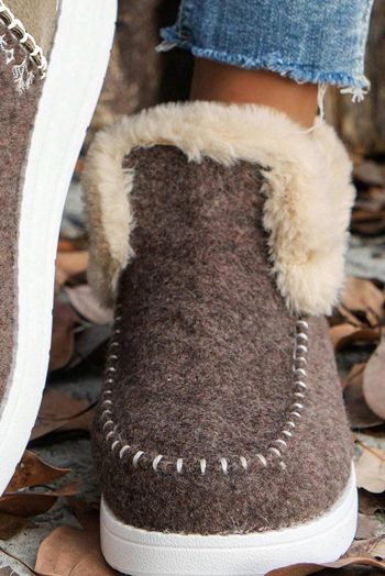 Women Coffee Suede Stitching Patchwork Plush Lined Anklet Boots | Boots