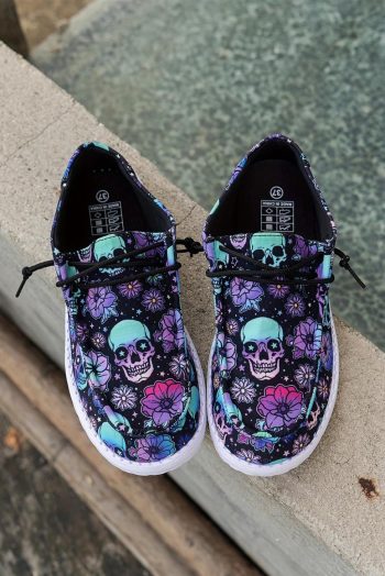 Women Dark Blue Halloween Skull Print Lace Up Casual Shoes | Sneakers