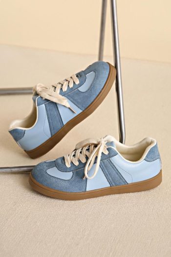 Women Dusk Blue Two Tone Suede Patched Lace Up Sneakers | Sneakers