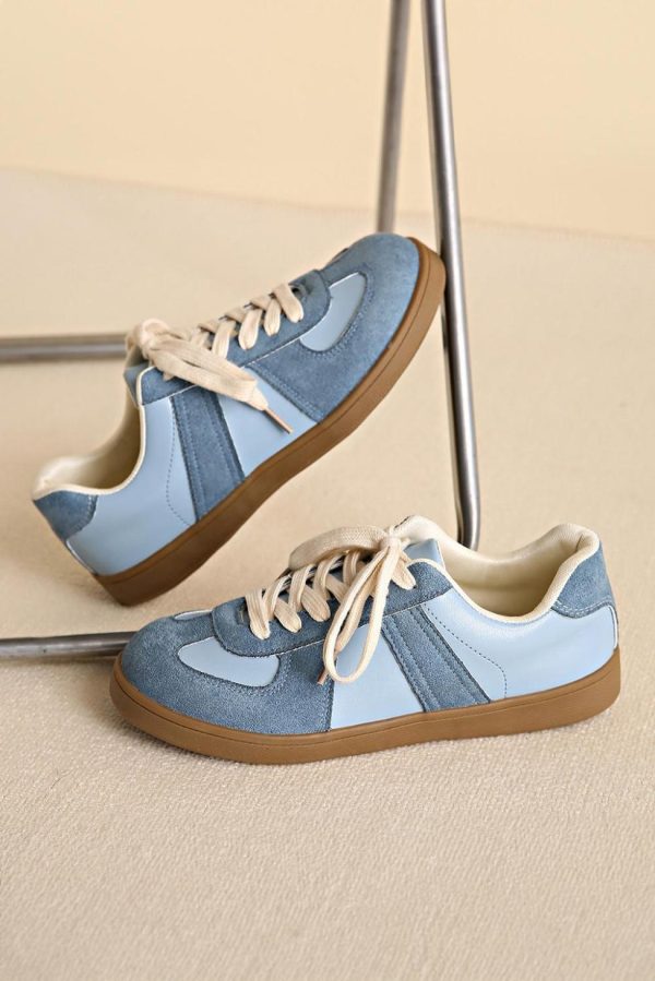 Women Dusk Blue Two Tone Suede Patched Lace Up Sneakers | Sneakers