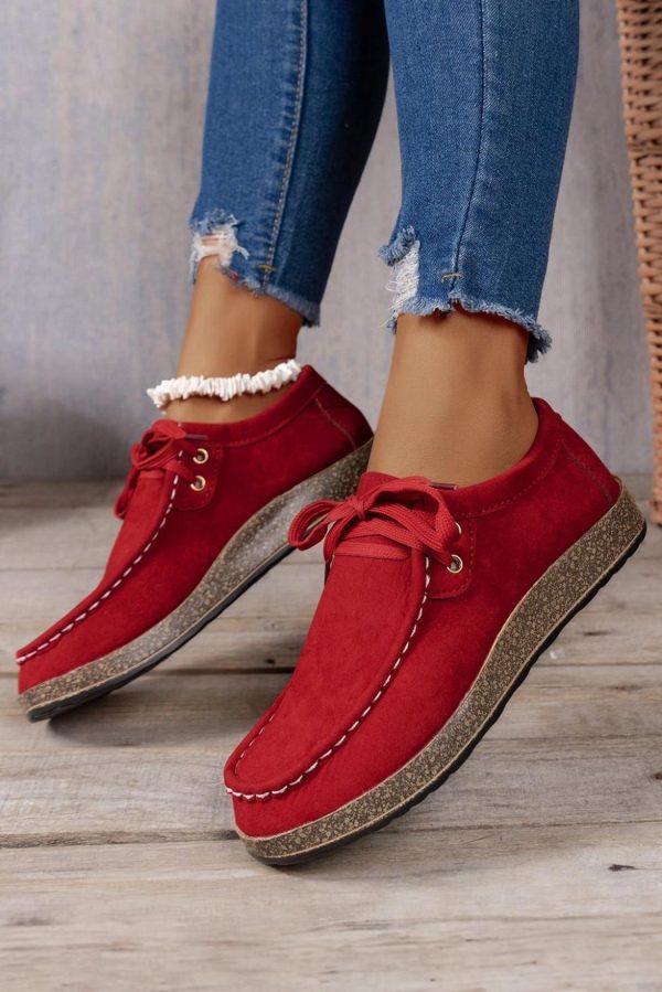 Women Fiery Red Lace Up Casual Shoes | Sneakers