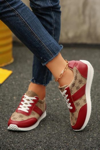 Women Fiery Red Patchwork Lace Up Sneakers | Sneakers