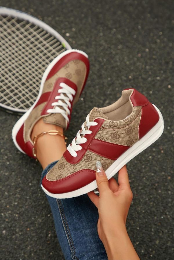 Women Fiery Red Patchwork Lace Up Sneakers | Sneakers - Image 3