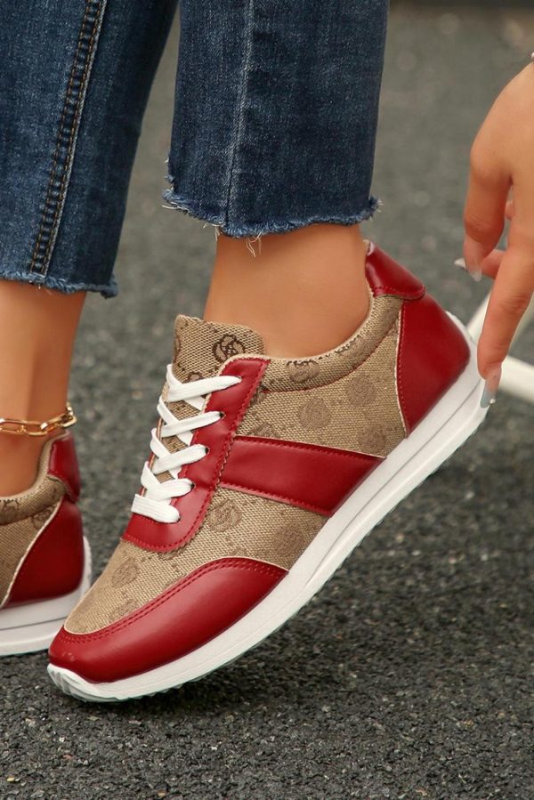 Women Fiery Red Patchwork Lace Up Sneakers | Sneakers - Image 4