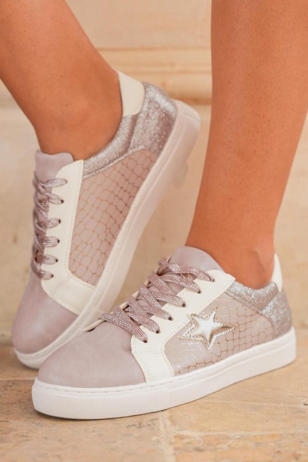 Women Gold Glitter Star Patchwork Pu Leather Lace-Up Sneakers | Sneakers - Image 2