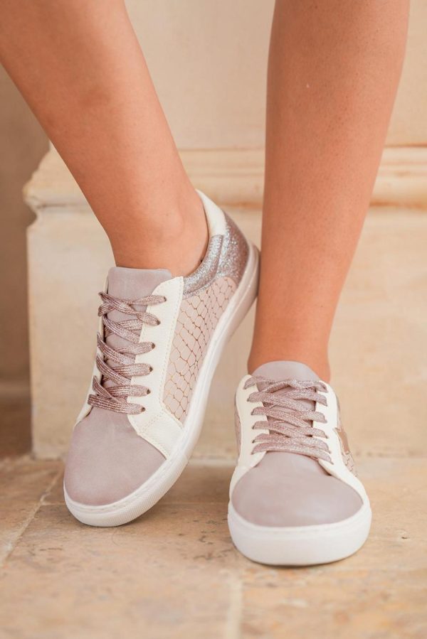 Women Gold Glitter Star Patchwork Pu Leather Lace-Up Sneakers | Sneakers - Image 4