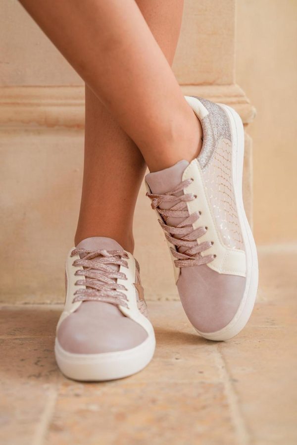 Women Gold Glitter Star Patchwork Pu Leather Lace-Up Sneakers | Sneakers - Image 5