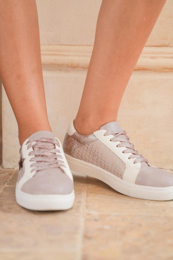 Women Gold Glitter Star Patchwork Pu Leather Lace-Up Sneakers | Sneakers - Image 6