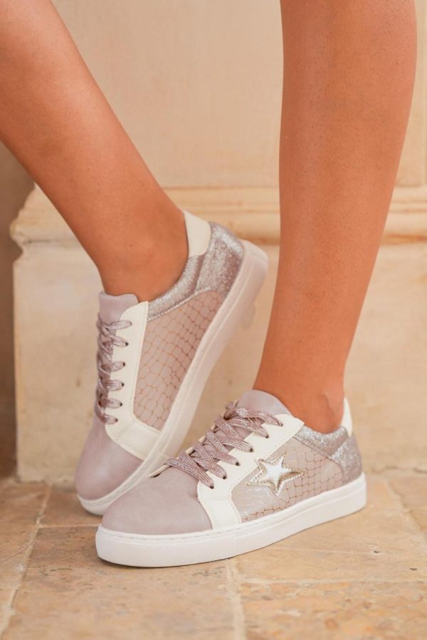 Women Gold Glitter Star Patchwork Pu Leather Lace-Up Sneakers | Sneakers - Image 7