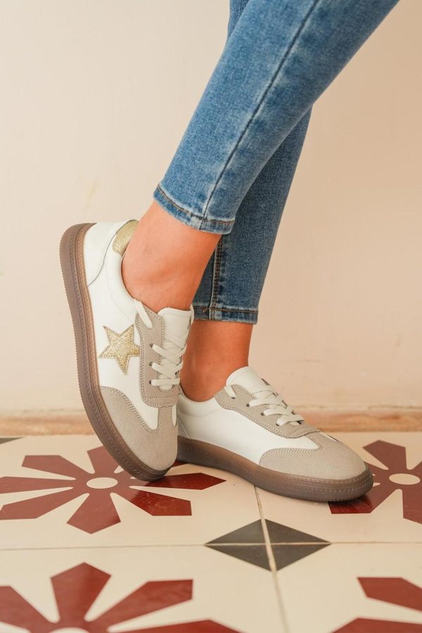Women Gold Shimmer Star Patchwork Colorblock Lace-Up Sneaker | Sneakers - Image 3