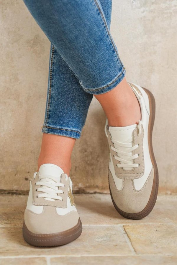 Women Gold Shimmer Star Patchwork Colorblock Lace-Up Sneaker | Sneakers - Image 5