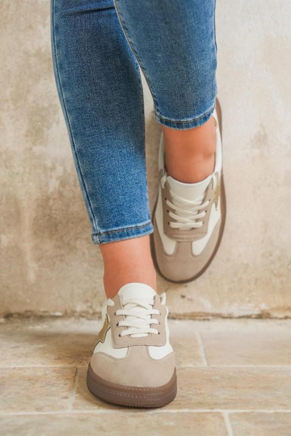 Women Gold Shimmer Star Patchwork Colorblock Lace-Up Sneaker | Sneakers - Image 6