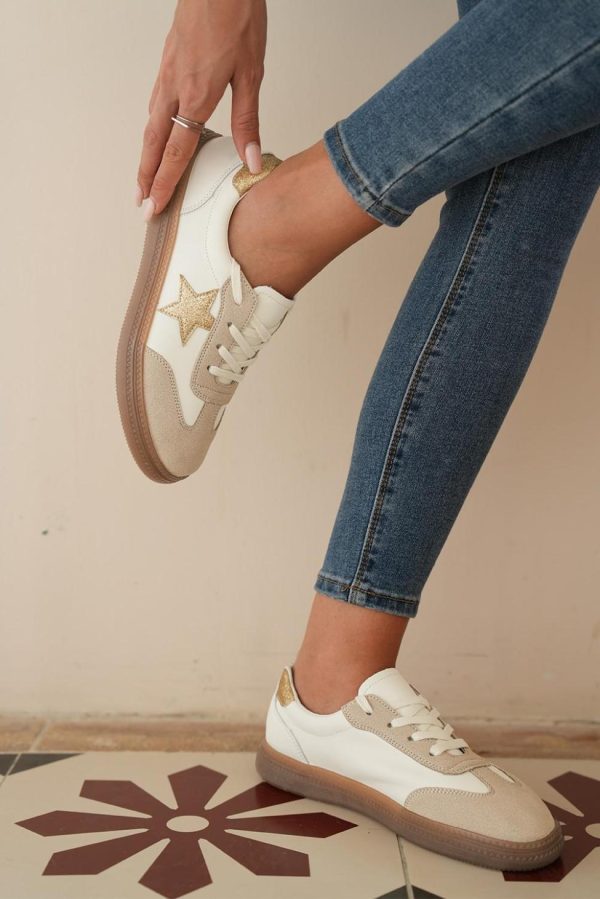 Women Gold Shimmer Star Patchwork Colorblock Lace-Up Sneaker | Sneakers - Image 7