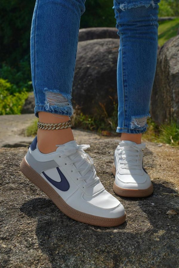 Women Navy Blue Pu Leather Lace Up Sneakers | Sneakers