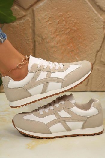 Women Oatmeal Contrast Lace Up Round Toe Sneakers | Sneakers