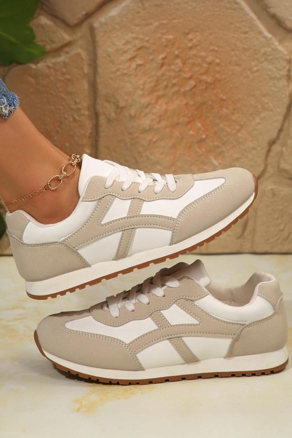 Women Oatmeal Contrast Lace Up Round Toe Sneakers | Sneakers
