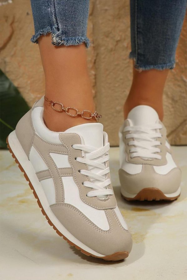 Women Oatmeal Contrast Lace Up Round Toe Sneakers | Sneakers - Image 2