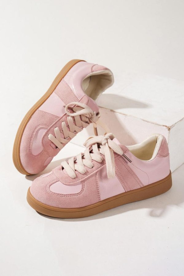 Women Pink Two Tone Suede Patched Lace Up Sneakers | Sneakers - Image 2