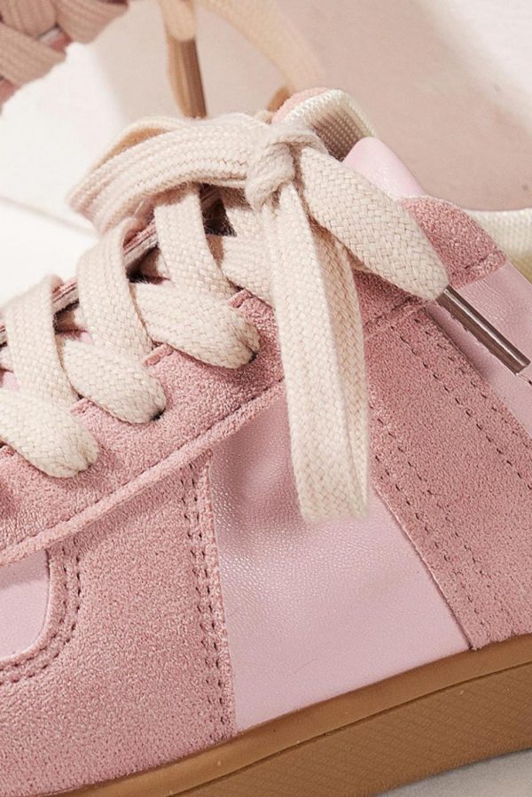 Women Pink Two Tone Suede Patched Lace Up Sneakers | Sneakers - Image 3
