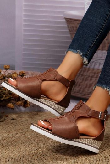 Women Pu Cutout Buckle Strap Platform Slides Shoes | Sandals