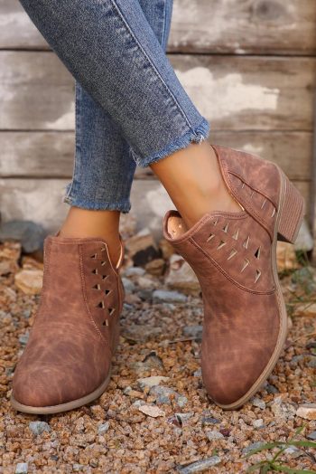 Women Red Sandalwood Cut Out Suede Pointed Toe Heeled Ankle Boots | Boots