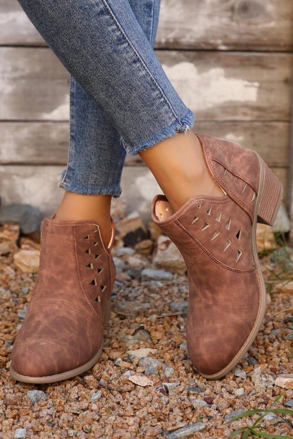 Women Red Sandalwood Cut Out Suede Pointed Toe Heeled Ankle Boots | Boots