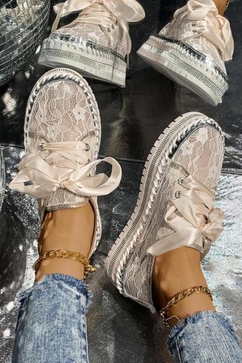 Women White Floral Mesh Thick Sole Sneakers | Sneakers