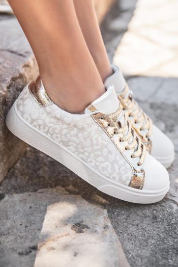 Women White Leopard Print Lace Up Sneaker | Sneakers