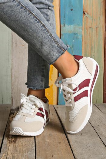 Women White Patchwork Breathable Lace Up Sneakers | Sneakers