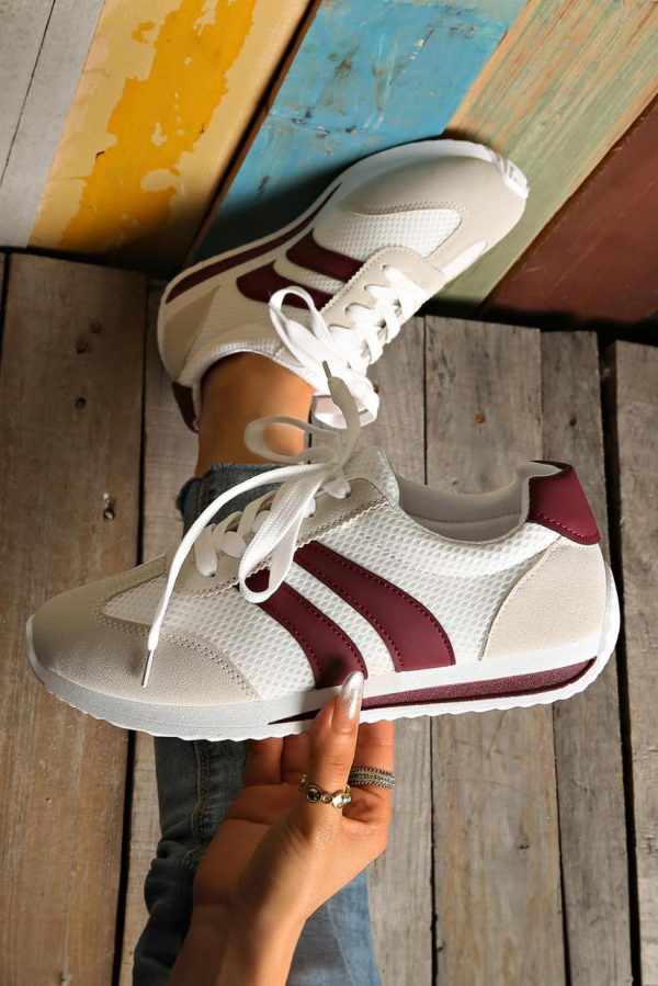 Women White Patchwork Breathable Lace Up Sneakers | Sneakers - Image 2