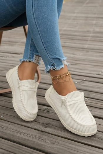 Women White Plain Lace Up Casual Shoes | Sneakers