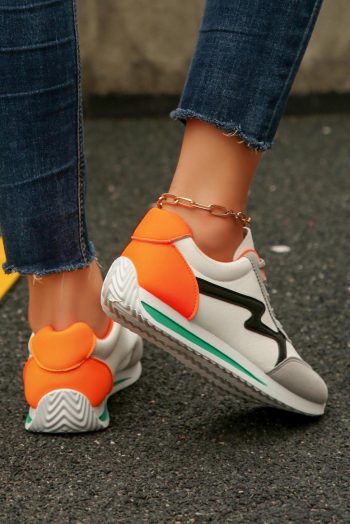 Women White Pu Leather Color Block Patchwork Lace Up Sneakers | Sneakers