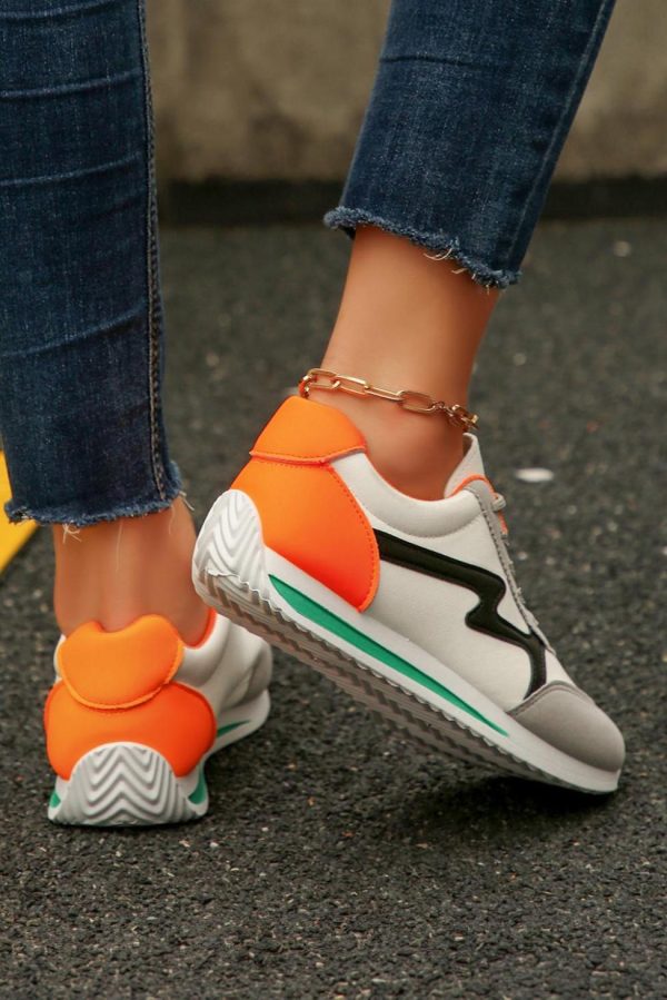 Women White Pu Leather Color Block Patchwork Lace Up Sneakers | Sneakers