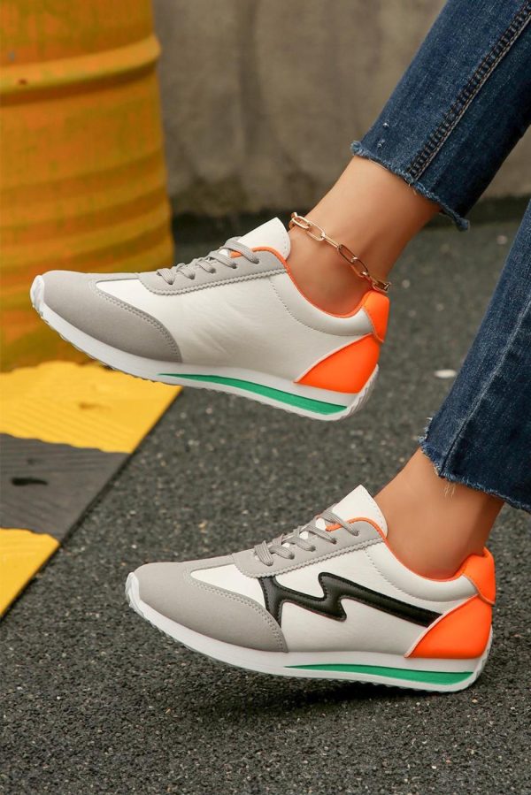 Women White Pu Leather Color Block Patchwork Lace Up Sneakers | Sneakers - Image 3