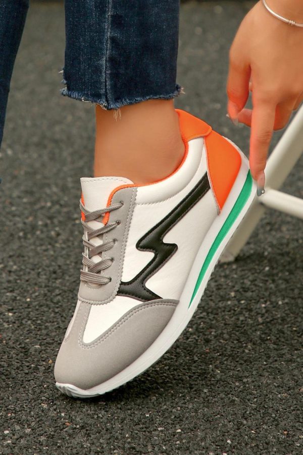 Women White Pu Leather Color Block Patchwork Lace Up Sneakers | Sneakers - Image 4