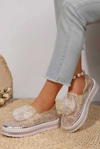 Women White Sequin Bow Thick Sole Casual Shoes | Sneakers