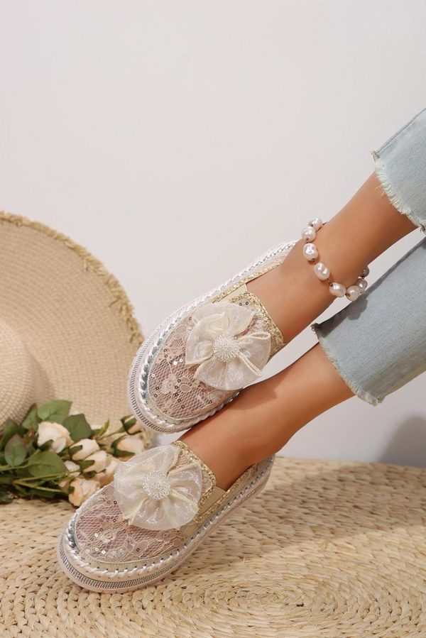 Women White Sequin Bow Thick Sole Casual Shoes | Sneakers - Image 2