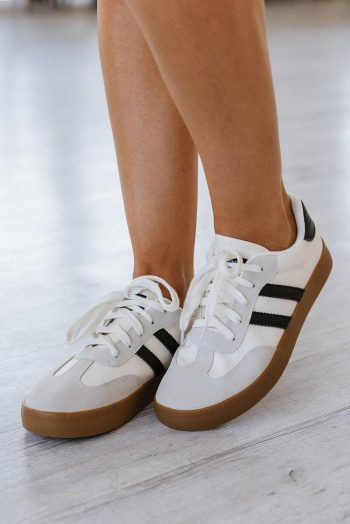 Women White Striped Lace Up Flat Sneakers | Sneakers