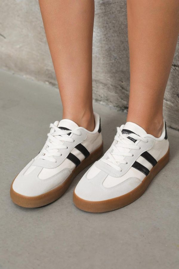 Women White Striped Lace Up Flat Sneakers | Sneakers - Image 5